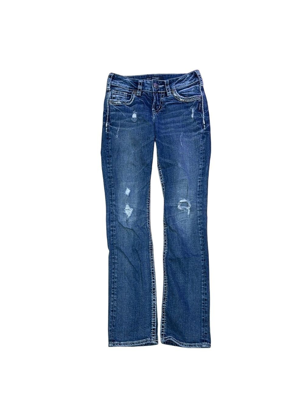 Silver Jeans Co Suki Mid Rise Baby Bootcut Jeans Women’s 24x31 Distressed Y2K